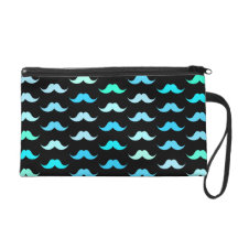 Aqua Mustaches Black Wristlet