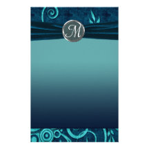Aqua & Navy Blue Velvet Wedding Swirl Personalized Stationery