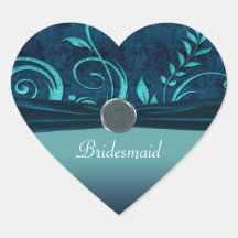 Aqua & Navy Blue Velvet Wedding Swirl Heart Stickers