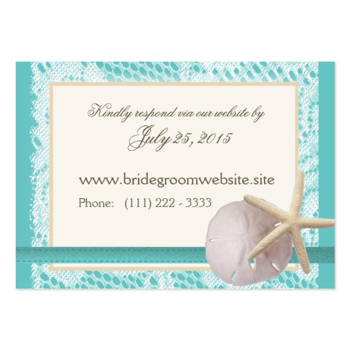 Aqua Ocean and Lace Small Insert Card Business Card Template (front side)