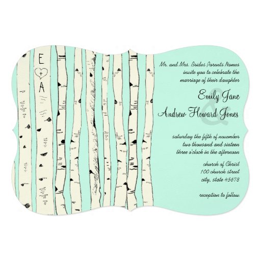 Aqua OR ANY COLOR Birch Tree Wedding Invitations