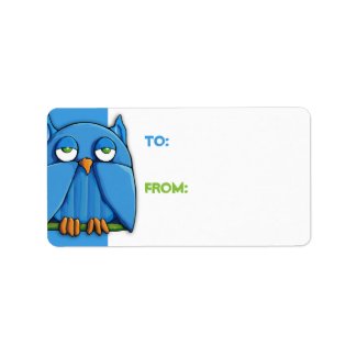 Aqua Owl aqua Gift Tag zazzle_label