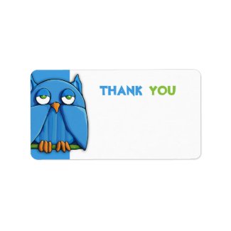 Aqua Owl aqua Thank You Sticker zazzle_label
