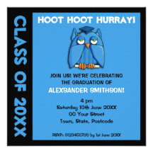 Aqua Owl Grad aqua Graduation Party Invitation