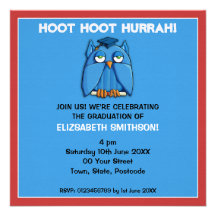 Aqua Owl Grad aqua red Graduation Party Invitation