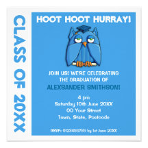 Aqua Owl Grad aqua white Graduation Party Invite
