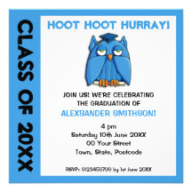 Aqua Owl Grad blue Graduation Party Invitation