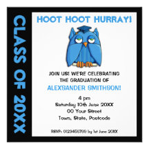Aqua Owl Grad Graduation Party Invitation