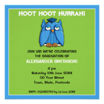 Aqua Owl Grad green aqua Graduation Party Invite