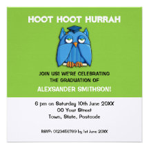 Aqua Owl Grad green Graduation Party 3 Invitation