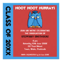 Aqua Owl Grad red aqua Graduation Party Invitation