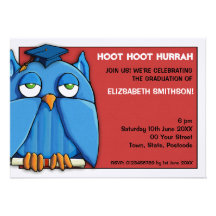 Aqua Owl Grad red Graduation Party 6 invitation