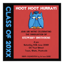 Aqua Owl Grad red Graduation Party Invitation
