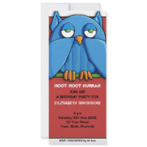 Aqua Owl red Birthday Party 3 Invitation