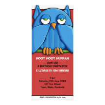 Aqua Owl red Birthday Party 3 Invitation