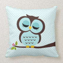 Aqua Owl Throw Pillow