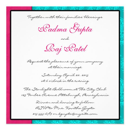 Aqua Paisley Peacock Indian Wedding Invitation