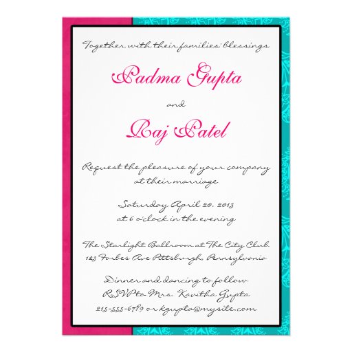 Aqua Paisley Peacocks Indian Wedding Invitation