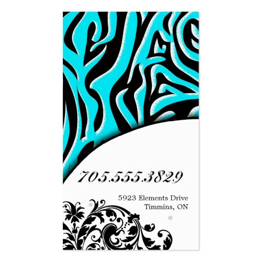 Aqua Party Planner Zebra Print Hip Business Card (back side)