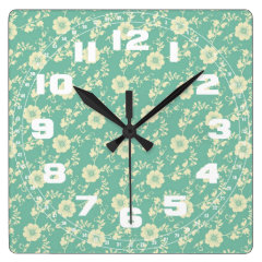 Aqua Pastel Blue Vintage Floral Print Pattern Clocks