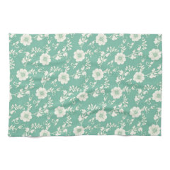 Aqua Pastel Blue Vintage Floral Print Pattern Kitchen Towel