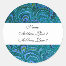 Aqua Peacock Address Labels Round Sticker