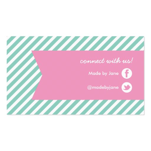 Aqua & Pink Modern Stripes & Ribbon Business Cards (back side)