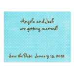 Aqua Polka Dot Save the Date postcards