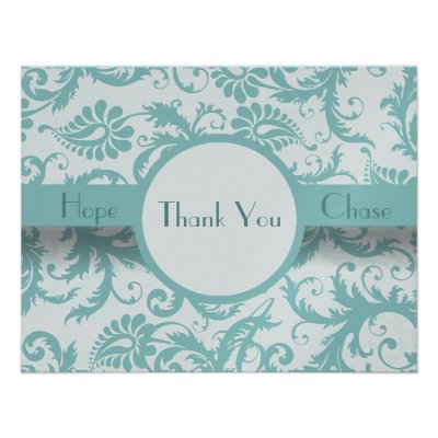 Aqua Pool Blue Damask Swirls Wedding Invitation