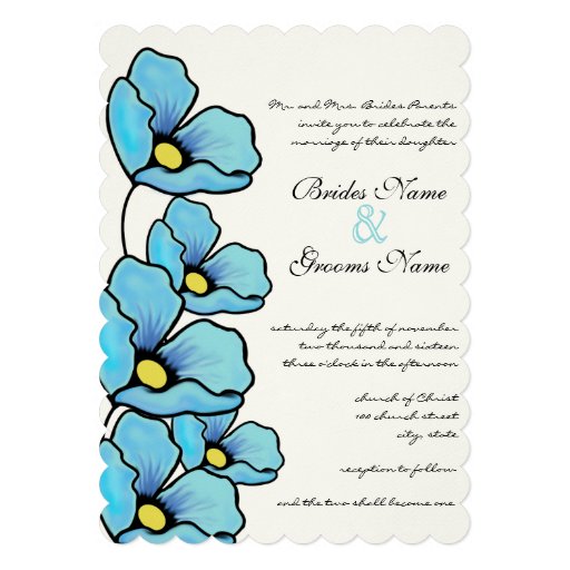 Aqua Poppy Flowers Wedding Invitation