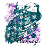 Aqua Purple Peacock, Customized Text Design Tee Shirt
