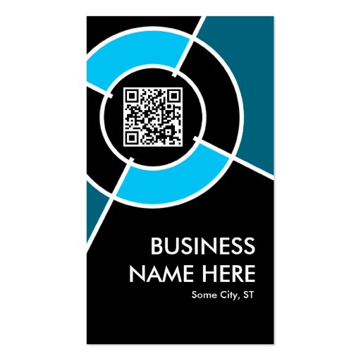 aqua QR code and logo target Business Cards (front side)