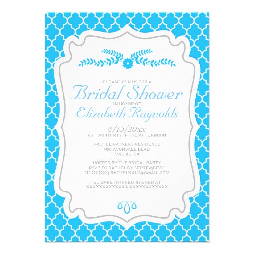 Aqua Quatrefoil Bridal Shower Invitations