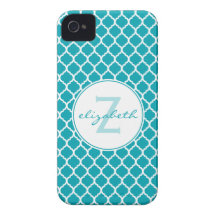 Aqua Quatrefoil Monogram iPhone 4 Covers
