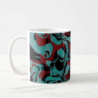 Aqua, red, and black abstract mug mug