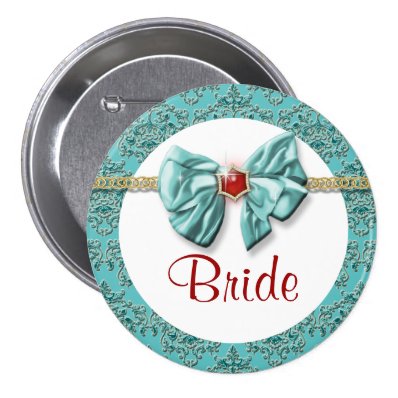 Aqua red gold damask "bridal buttons"