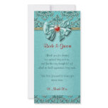 Aqua red gold damask wedding photo card template
