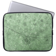 Aqua Retro Flowers and Butterflies Abstract Computer Sleeve