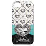 Aqua Rhinestone Heart iPhone 5 Case Mate Tough