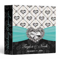 Aqua Rhinestone Heart Look Wedding Organizer binders