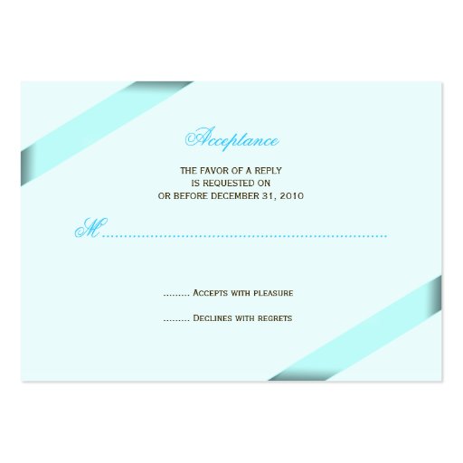 Aqua Ribbon RSVP Minicard Business Cards (back side)