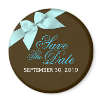 Aqua Ribbon Save The Date Wedding Announce Fridge Magnets