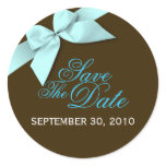 Aqua Ribbon Save The Date Wedding Announce Round Sticker
