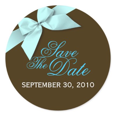 Aqua Ribbon Save The Date Wedding Announce Round Sticker