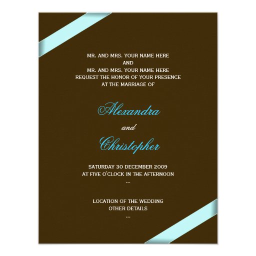 Aqua Ribbon Wedding Announcement
