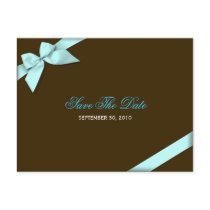 Aqua Ribbon Wedding Save the Date 2 Postcard