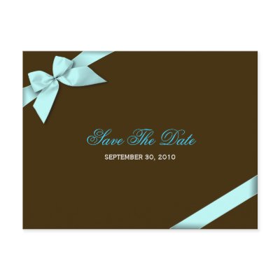 Aqua Ribbon Wedding Save the Date 2 Postcard