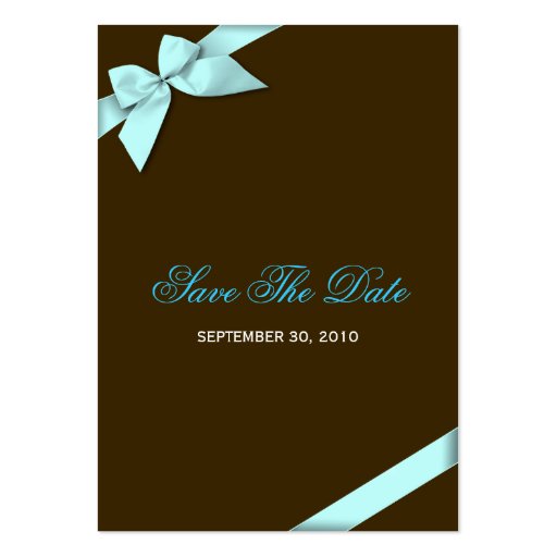 Aqua Ribbon Wedding Save The Date MiniCard Business Cards (front side)