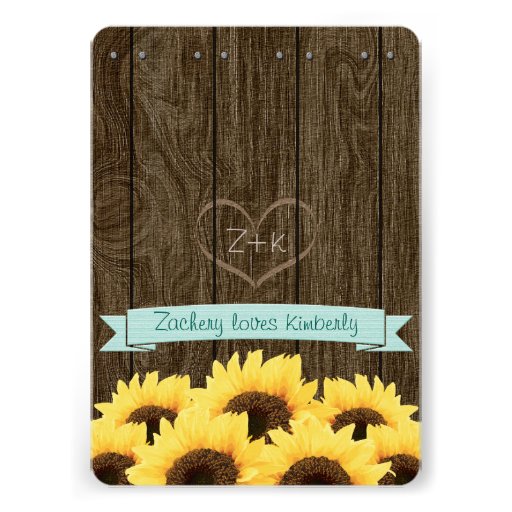 AQUA RUSTIC SUNFLOWER WEDDING INVITATION