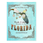 Aqua Save The Date - Florida Map With Lovely Birds Post Cards